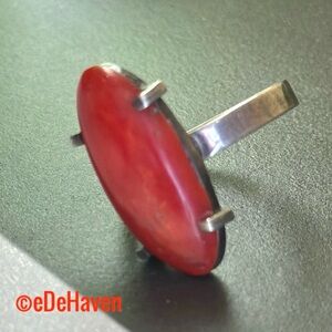 Silver Rare Old Mediterranean Coral Ring